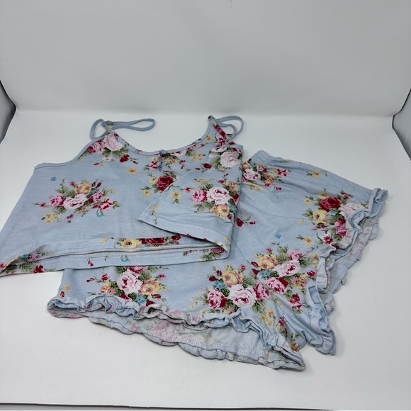 2-piece Baby Blue Floral Crop Top and Cheeky Shorts Pajamas Set for Women - Picture 4 of 4